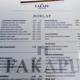 Fakapu Pince és Panzió Tokaj - Étlap/itallap