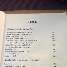 A Boros Borbár, Sárospatak - Étlap/itallap