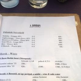 A Boros Borbár, Sárospatak - Étlap/itallap