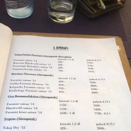 A Boros Borbár, Sárospatak - Étlap/itallap