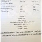 A Boros Borbár Sárospatak - Étlap/itallap