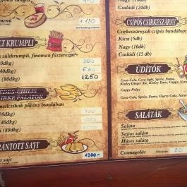 Csuda Büfé, Sátoraljaújhely - Étlap/itallap