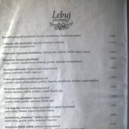 Lebuj Pincefogadó étterme, Bodrogkeresztúr - Étlap/itallap