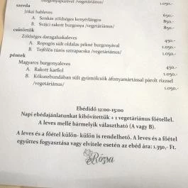 Rózsa Étterem, Mezőkövesd - Étlap/itallap
