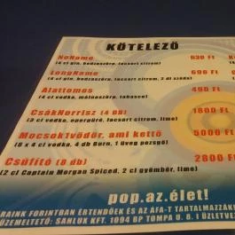 No Name Söröző, Budapest - Étlap/itallap