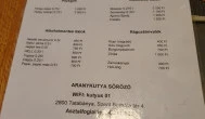 Aranykutya söröző Tatabánya - Étlap/itallap