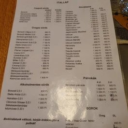 Aranykutya söröző Tatabánya - Étlap/itallap