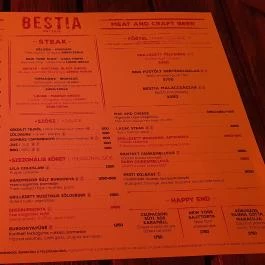 Bestia Budapest - Étlap/itallap