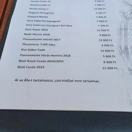 Borbár, Székesfehérvár - Étlap/itallap