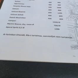 Borbár, Székesfehérvár - Étlap/itallap