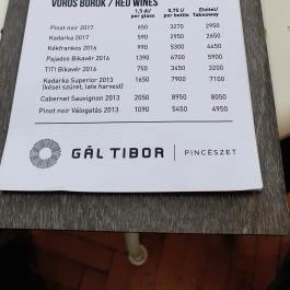 Fúzió Borbár, Eger - Étlap/itallap