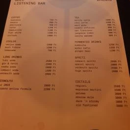 GOZO Listening Bar, Budapest - Étlap/itallap