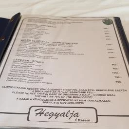 Hegyalja Vendéglő Panzió Zsámbék - Étlap/itallap