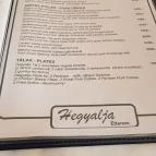 Hegyalja Vendéglő Panzió Zsámbék - Étlap/itallap