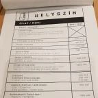 Helyszín Budapest - Étlap/itallap