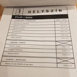 Helyszín Budapest - Étlap/itallap