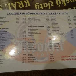 Jaromír'68 Cseh Sörbisztró Budapest - Étlap/itallap