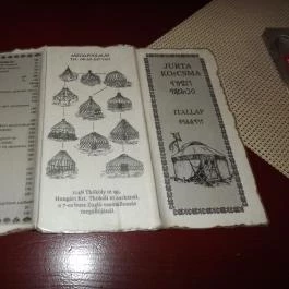 Jurta Korcsma, Budapest - Étlap/itallap