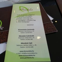Kismandula Cukrászda, Debrecen - Étlap/itallap