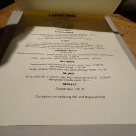 Liebling, Budapest - Étlap/itallap