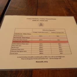 Liszkay Pincészet, Monoszló - Étlap/itallap