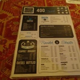400 Bár, Budapest - Étlap/itallap