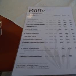 Pálffy Pince Köveskál - Étlap/itallap