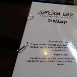 Szóda Bár, Debrecen - Étlap/itallap