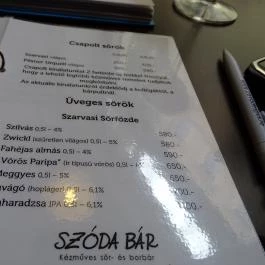 Szóda Bár, Debrecen - Étlap/itallap