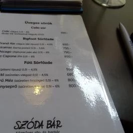 Szóda Bár, Debrecen - Étlap/itallap