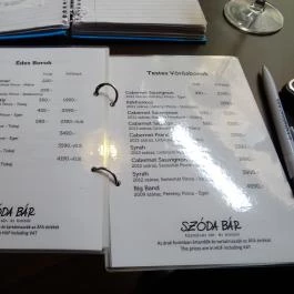 Szóda Bár, Debrecen - Étlap/itallap