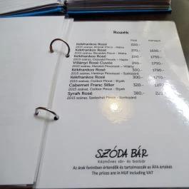 Szóda Bár, Debrecen - Étlap/itallap