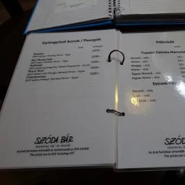 Szóda Bár, Debrecen - Étlap/itallap