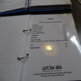 Szóda Bár, Debrecen - Étlap/itallap