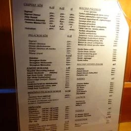 Tóth Kocsma, Budapest - Étlap/itallap