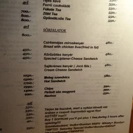 Tóth Kocsma, Budapest - Étlap/itallap
