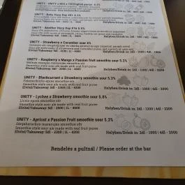 Unity Beer Bar, Budapest - Étlap/itallap