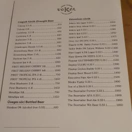 Vokál Rock Bistro, Budapest - Étlap/itallap