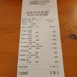 Zila Vendéglő Budapest - Étlap/itallap