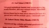 Mughal Shahi Pakisztáni Étterem Budapest - Étlap/itallap