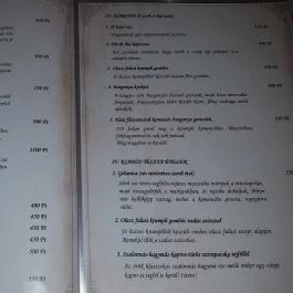 Bagolyvár Fogadó étterme, Zirc - Étlap/itallap