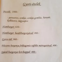 Piroska Étterem, Nagydorog - Étlap/itallap
