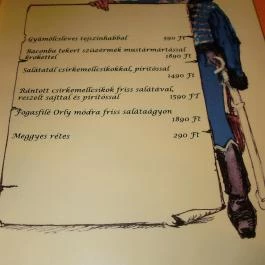 Kék Huszár Étterem Kőszeg - Étlap/itallap