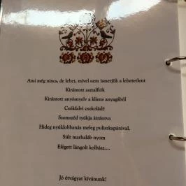 Székelykő Étterem, Harsány - Étlap/itallap