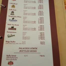 Belga Étterem & Söröző Debrecen - Étlap/itallap