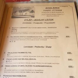 Boglárka Panzió-Étterem ás Apartmanházak Mezőkövesd - Étlap/itallap