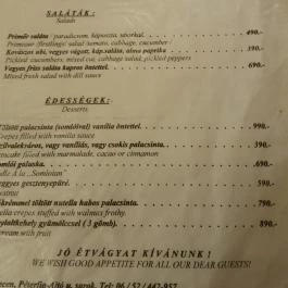 Mátyás Pince Debrecen - Étlap/itallap