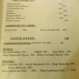 Mátyás Pince Debrecen - Étlap/itallap