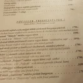 Mátyás Pince Debrecen - Étlap/itallap