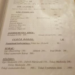 Mátyás Pince Debrecen - Étlap/itallap